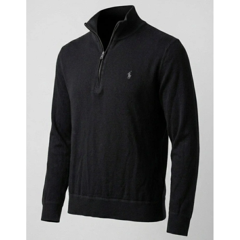 Polo Ralph Lauren Quarter Zip Sweater Mens‎ XXL Black Cotton Knit Pullover Logo